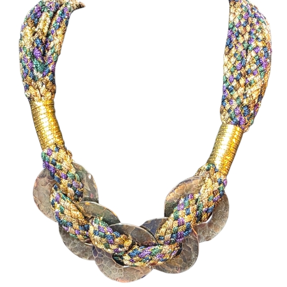 Other Jewelry - Multicolor Braided Statement Necklace Gold Silver Accents RR 570